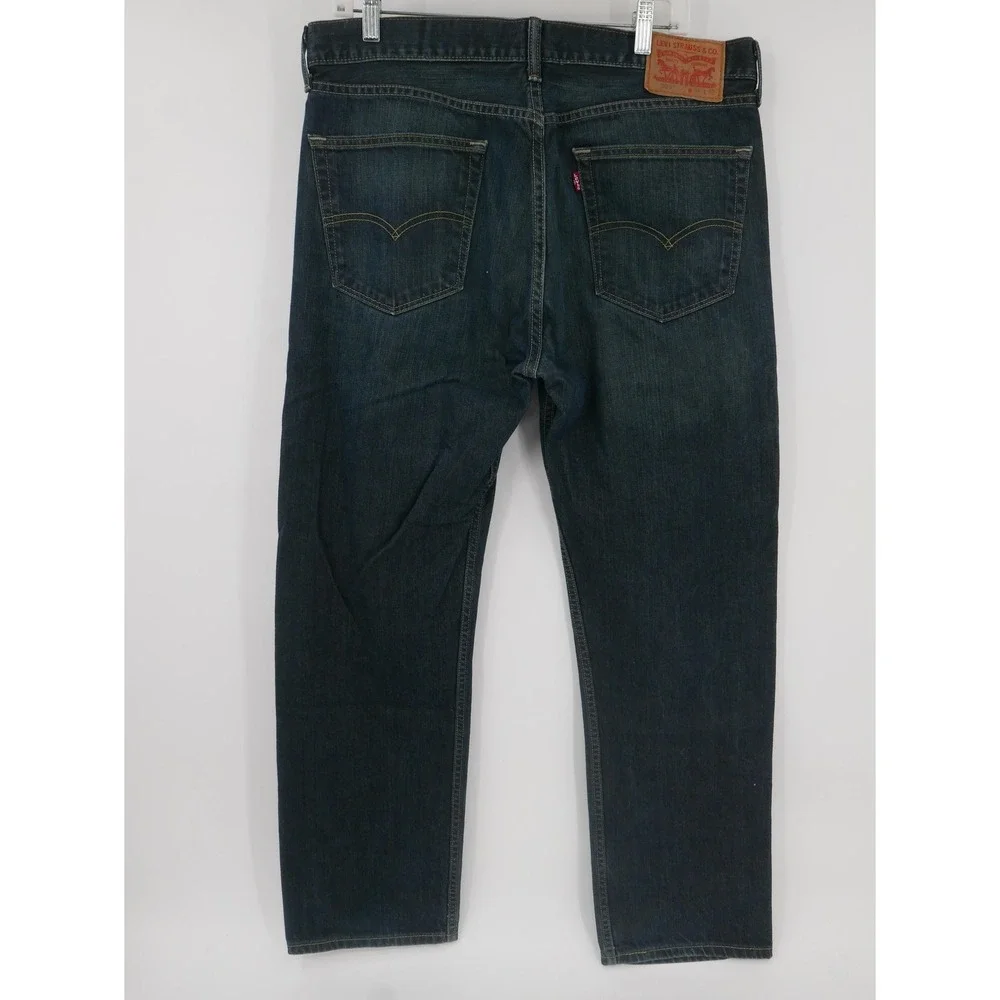 Levis 505 Jeans Blue Dark Wash Straight Leg Denim Regular Fit Men's 36x32